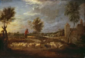 Sunset Landscape with a Shepherd and his Flock by David Teniers The Younger Oil Painting