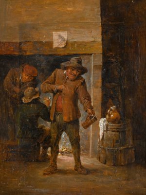 Tavern interior with men at a hearth by David Teniers The Younger Oil Painting