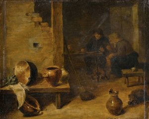 Tavern interior with peasants eating in the background by David Teniers The Younger Oil Painting