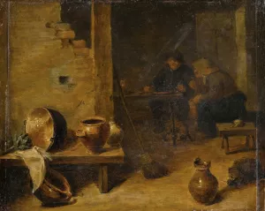 Tavern interior with peasants eating in the background by David Teniers The Younger Oil Painting