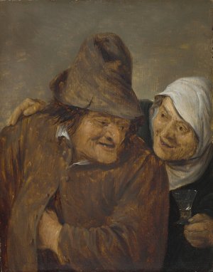 Two Peasants with a Glass of Wine by David Teniers The Younger Oil Painting