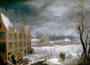 Winter Scene with a Man Killing a Pig by David Teniers The Younger Oil Painting
