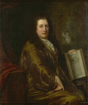 Portrait of Caspar Commelin, bookseller, newspaper publisher and author of the official history of Amsterdam 'Beschrijvinghe van Amsterdam' of 1693 by David Van Der Plas Oil Painting