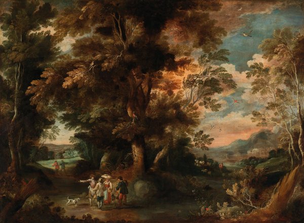 A wooded landscape with travellers by David Vinckboons - Hand-Painted Oil Painting Reproduction