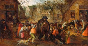 Blind Hurdy-Gurdy Player by David Vinckboons Oil Painting