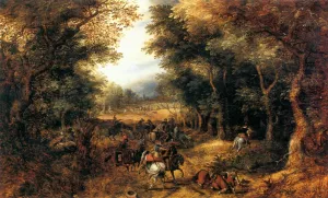 Forest Scene with Robbery by David Vinckboons - Oil Painting Reproduction