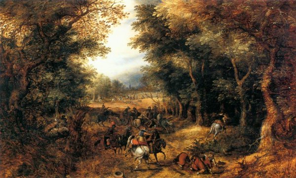 Forest Scene with Robbery by David Vinckboons - Hand-Painted Oil Painting Reproduction
