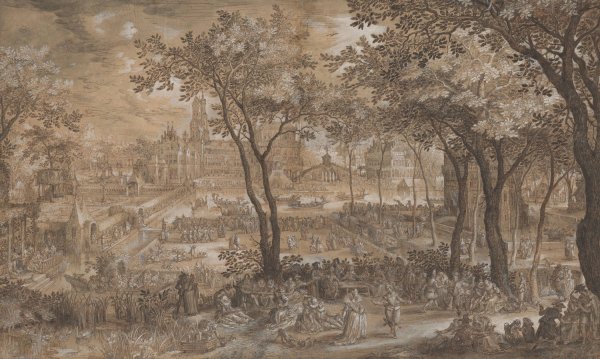 Venetian Party in a Chateau Garden  by David Vinckboons - Hand-Painted Oil Painting Reproduction