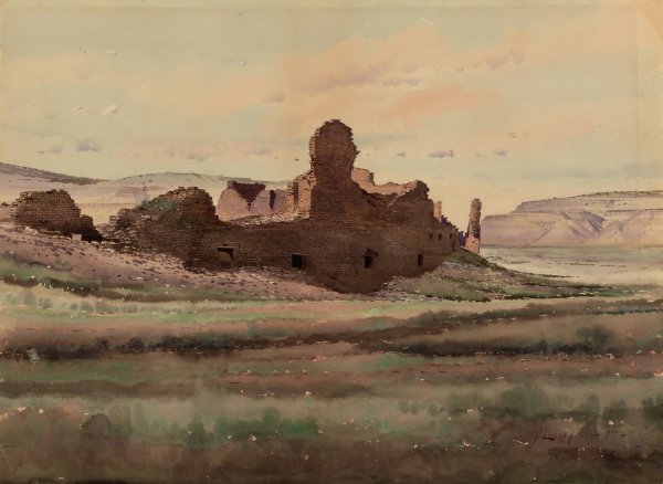 Main Product Photo of Pueblo Bonito Ruin, Chaco Canyon, New Mexico  Painting by De Lancey Gill