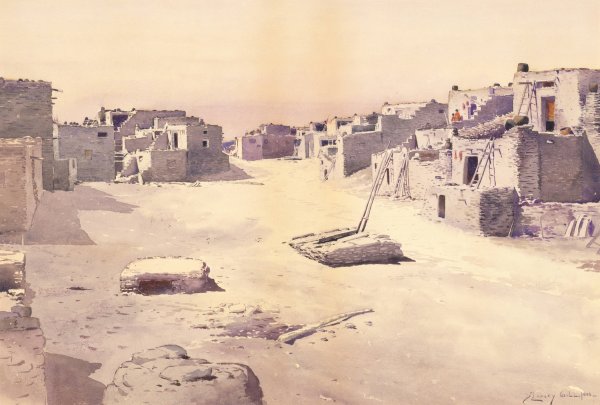 Main Product Photo of Street in the Pueblo of Oraibi, Tusayan, Arizona  Painting by De Lancey Gill