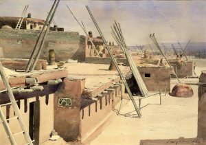 Street in the Pueblo of Zuni, New Mexico by De Lancey Gill Oil Painting