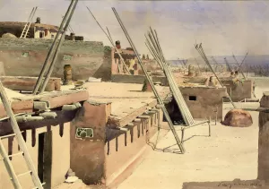 Street in the Pueblo of Zuni, New Mexico by De Lancey Gill Oil Painting