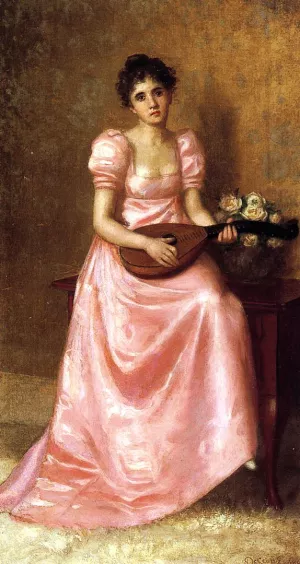 Woman Playing a Mandoliln by De Scott Evans - Oil Painting Reproduction