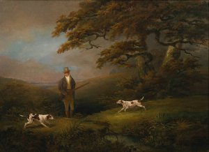Gentleman shooting over two pointers by Dean Wolstenholme Oil Painting