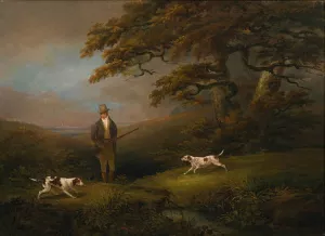 Gentleman shooting over two pointers by Dean Wolstenholme Oil Painting