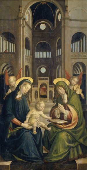 The Madonna and Child with St Anne by Defendente Ferrari Oil Painting