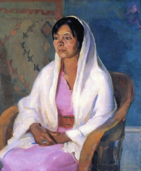 Taos Woman by Della F. Shull - Hand-Painted Oil Painting Reproduction