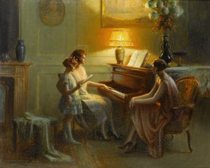 By the piano Oil painting by Delphin Enjolras
