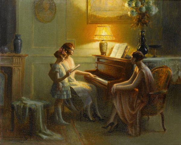 By the piano by Delphin Enjolras - Hand-Painted Oil Painting Reproduction