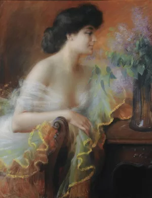 Femme au bouquet de lilas Oil painting by Delphin Enjolras