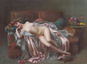 Nu allonge a la rose by Delphin Enjolras Oil Painting