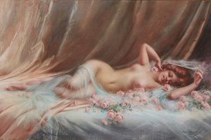 Nu Aux Roses by Delphin Enjolras Oil Painting