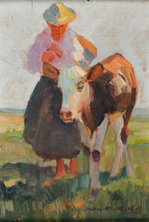 Bauerin mit Kalb by Demeter Koko Oil Painting