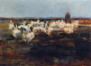 Ganseherde auf der Weide by Demeter Koko Oil Painting