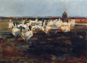 Ganseherde auf der Weide by Demeter Koko Oil Painting