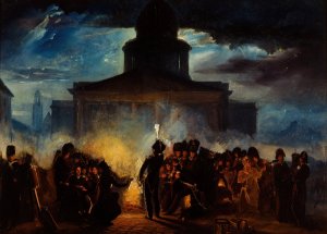 Bivouac place du Pantheon, dans la nuit du 22 au 23 decembre 1830 by Denis Auguste Marie Raffet Oil Painting