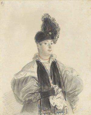 Portret van een staande dame met zwarte shawl en zwarte hoed by Denis Auguste Marie Raffet Oil Painting