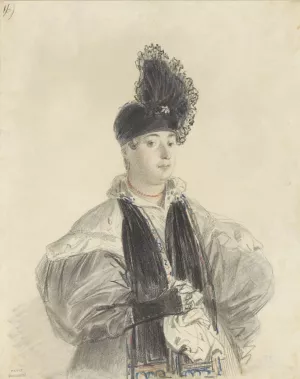 Portret van een staande dame met zwarte shawl en zwarte hoed by Denis Auguste Marie Raffet Oil Painting