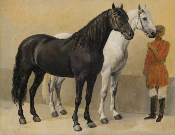 Two Horses Of Prince Anatole Demidoff  by Denis Auguste Marie Raffet - Hand-Painted Oil Painting Reproduction