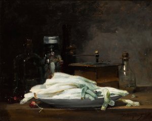 Still Life With Asparagus by Denis Pierre Bergeret Oil Painting