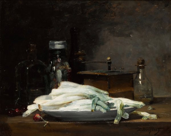 Still Life With Asparagus by Denis Pierre Bergeret - Hand-Painted Oil Painting Reproduction