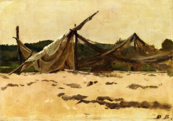 Nets and Sails Drying by Dennis Miller Bunker - Hand-Painted Oil Painting Reproduction