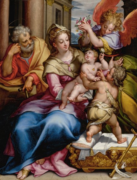 Main Product Photo of The Holy Family With Saint John The Baptist And An Angel  Painting by Denys Calvaert