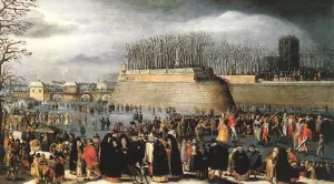 Skating during Carnival Oil painting by Denys Van Alsloot