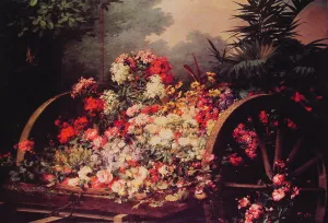 A Cart of Flowers by Desire De Keghel - Oil Painting Reproduction