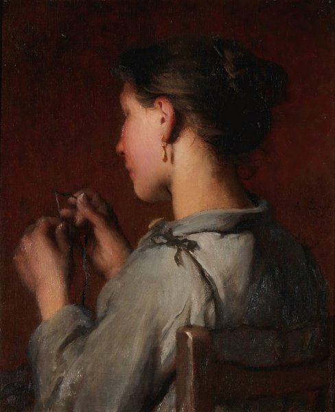 The Young Seamstress by Desire Francois Laugee - Hand-Painted Oil Painting Reproduction