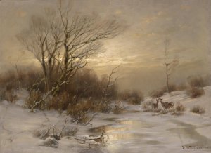Rehe in Winterlandschaft by Desire Thomassin Oil Painting