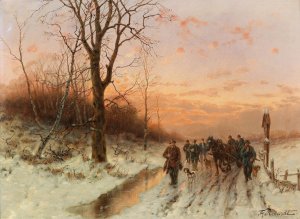Returning Home From The Hunt At Sunset by Desire Thomassin Oil Painting