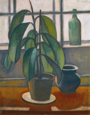 A Rubber Plant On A Window Ledge by Dezso Czigany Oil Painting