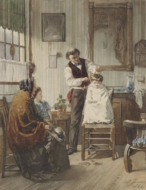 Kind bij de kapper by Diederik Franciscus Jamin Oil Painting