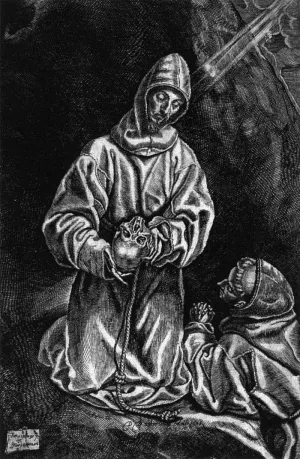 St Francis and Brother Leo Meditating on Death by Diego De Astor - Oil Painting Reproduction