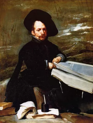 A Dwarf Holding a Tome in His Lap Oil painting by Diego Velazquez