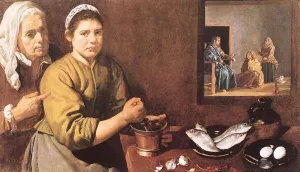 Christ in the House of Mary and Marthe by Diego Velazquez - Oil Painting Reproduction