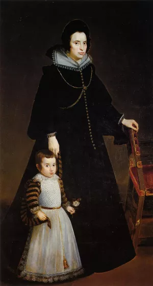 Doaa Antonia de Ipeaarrieta y Galdas with Her Son by Diego Velazquez - Oil Painting Reproduction