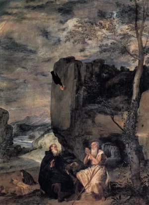 St Anthony Abbot and St Paul the Hermit by Diego Velazquez - Oil Painting Reproduction