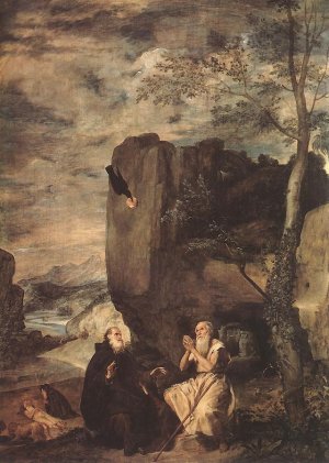 Sts Paul the Hermit and Anthony Abbot Oil painting by Diego Velazquez